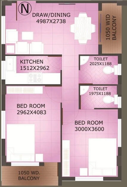 Floor plan of 2 BHK 904 Sq. Ft. Apartment in Realtech Nirman Gharoa, Kolkata