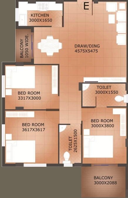 Floor plan of 3 BHK 1481 Sq. Ft. Apartment in Realtech Nirman Gharoa, Kolkata