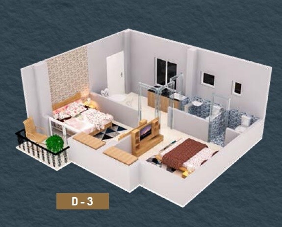 Floor plan of 2 BHK 597 Sq. Ft. Apartment in Realtech Nirman Rajokiya, Kolkata