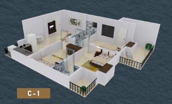 Floor plan of 3 BHK 1192 Sq. Ft. Apartment in Realtech Nirman Rajokiya, Kolkata