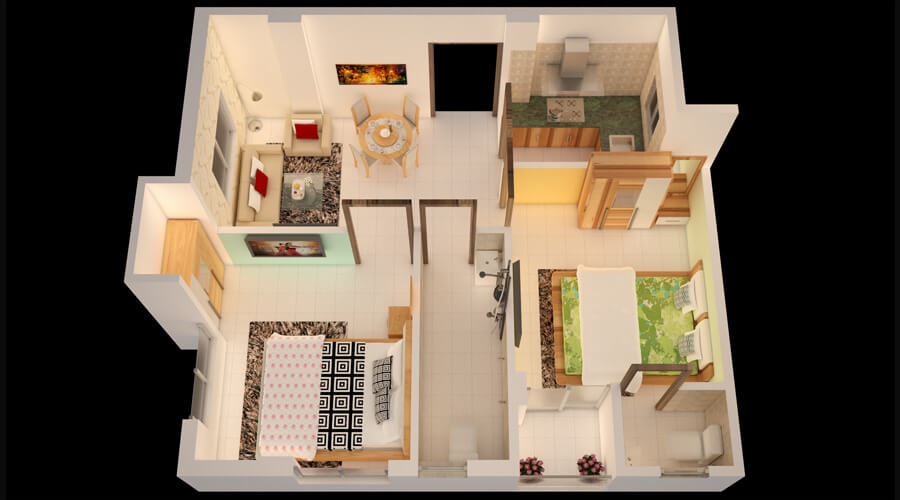 Floor plan of 2 BHK 586 Sq. Ft. Apartment in Realtech Rajotto, Kolkata