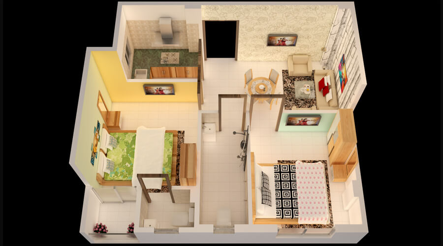 Floor plan of 2 BHK 679 Sq. Ft. Apartment in Realtech Rajotto, Kolkata
