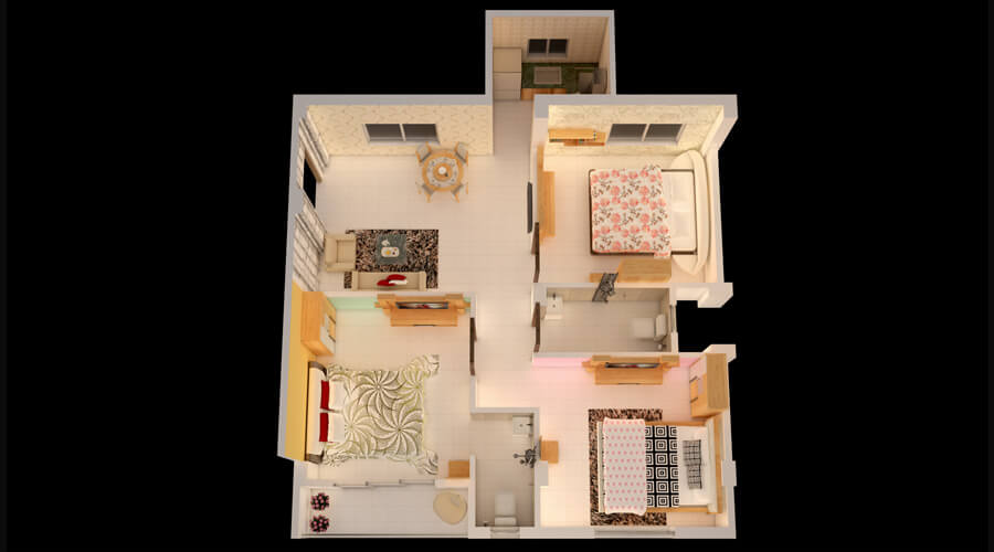 Floor plan of 3 BHK 898 Sq. Ft. Apartment in Realtech Rajotto, Kolkata