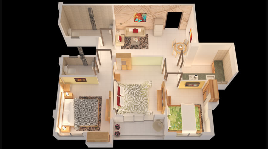 Floor plan of 3 BHK 958 Sq. Ft. Apartment in Realtech Rajotto, Kolkata