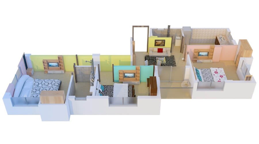 3 BHK 892 Sq. Ft. Apartment