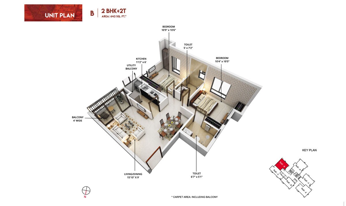 Floor plan of 2 BHK 954 Sq. Ft. Apartment in Rishi Pranaya Phase I, Kolkata