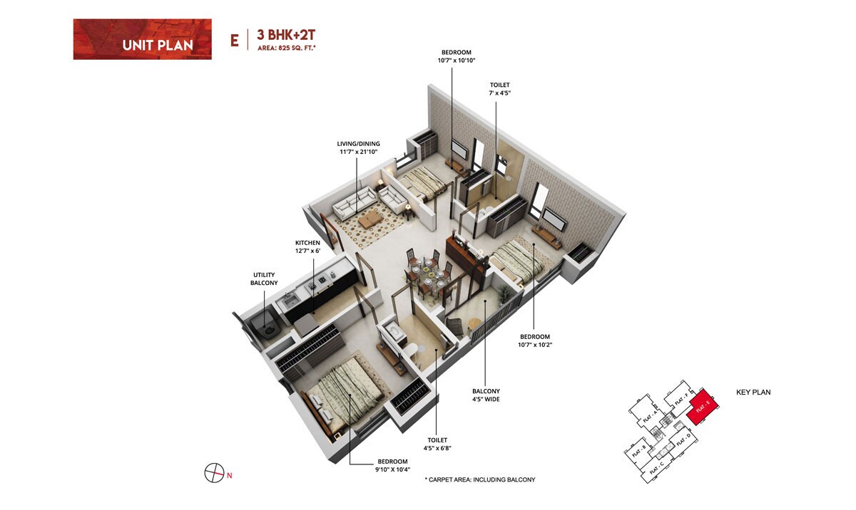 Floor plan of 3 BHK 1221 Sq. Ft. Apartment in Rishi Pranaya Phase I, Kolkata