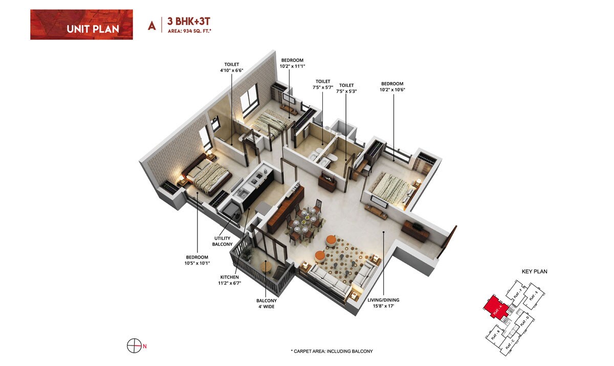 Floor plan of 3 BHK 1400 Sq. Ft. Apartment in Rishi Pranaya Phase I, Kolkata