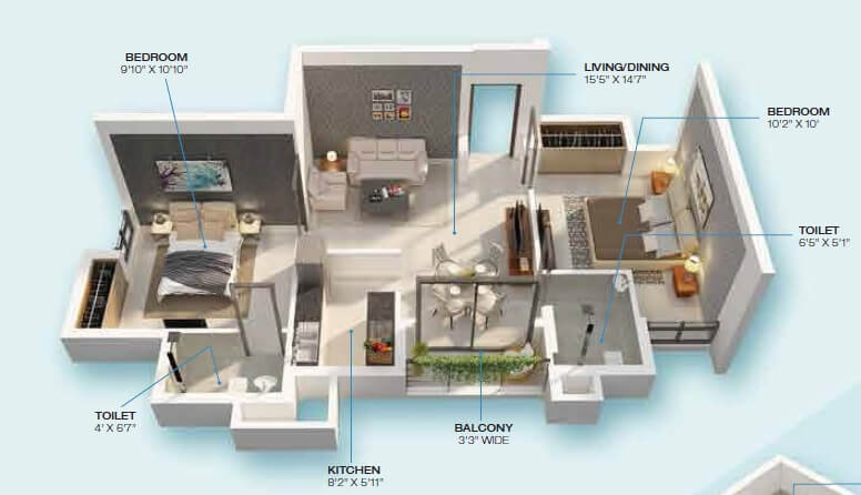 Floor plan of 2 BHK 901 Sq. Ft. Apartment in Rishi Ventoso, Kolkata