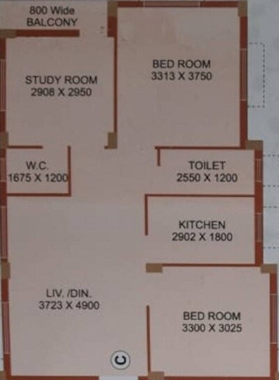 Floor plan of 3 BHK 1084 Sq. Ft. Apartment in Rohra Tirath Spring, Kolkata