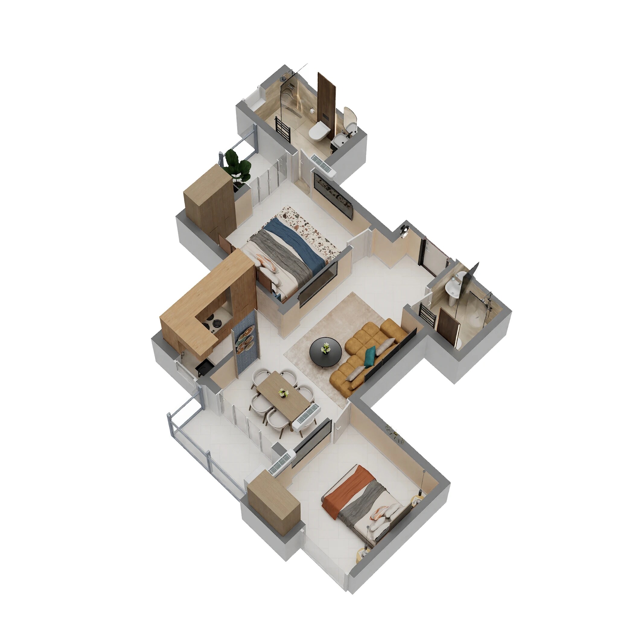 Floor plan of 2 BHK 537 Sq. Ft. Apartment in Rohra Tulip, Kolkata