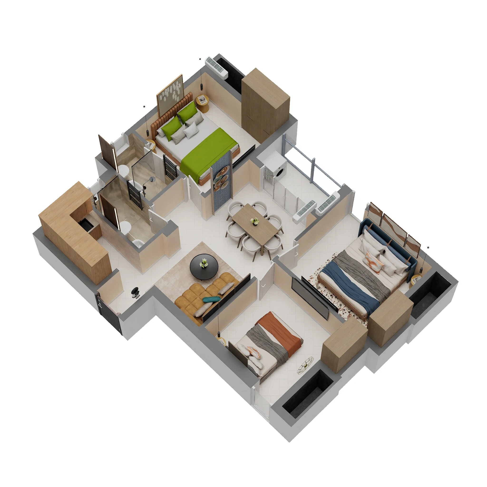 Floor plan of 3 BHK 618 Sq. Ft. Apartment in Rohra Tulip, Kolkata