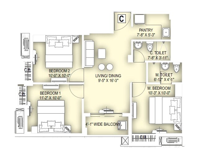 3 BHK 618 Sq. Ft. Apartment