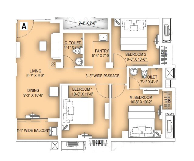 3 BHK 674 Sq. Ft. Apartment