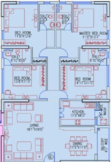  4 BHK Apartment at Ruchi Active Acres, Tangra – for Sale