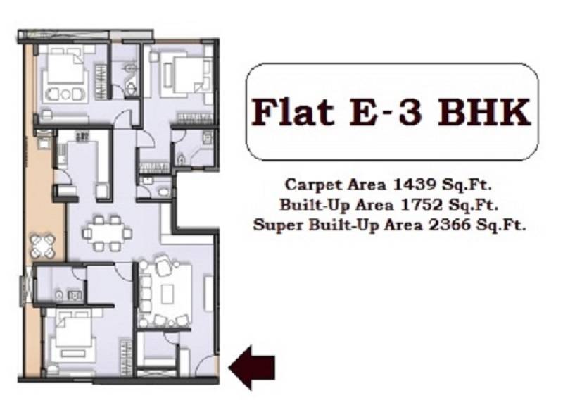 Floor plan of 3 BHK 2366 Sq. Ft. Apartment in Ruchi One Victoria, Kolkata
