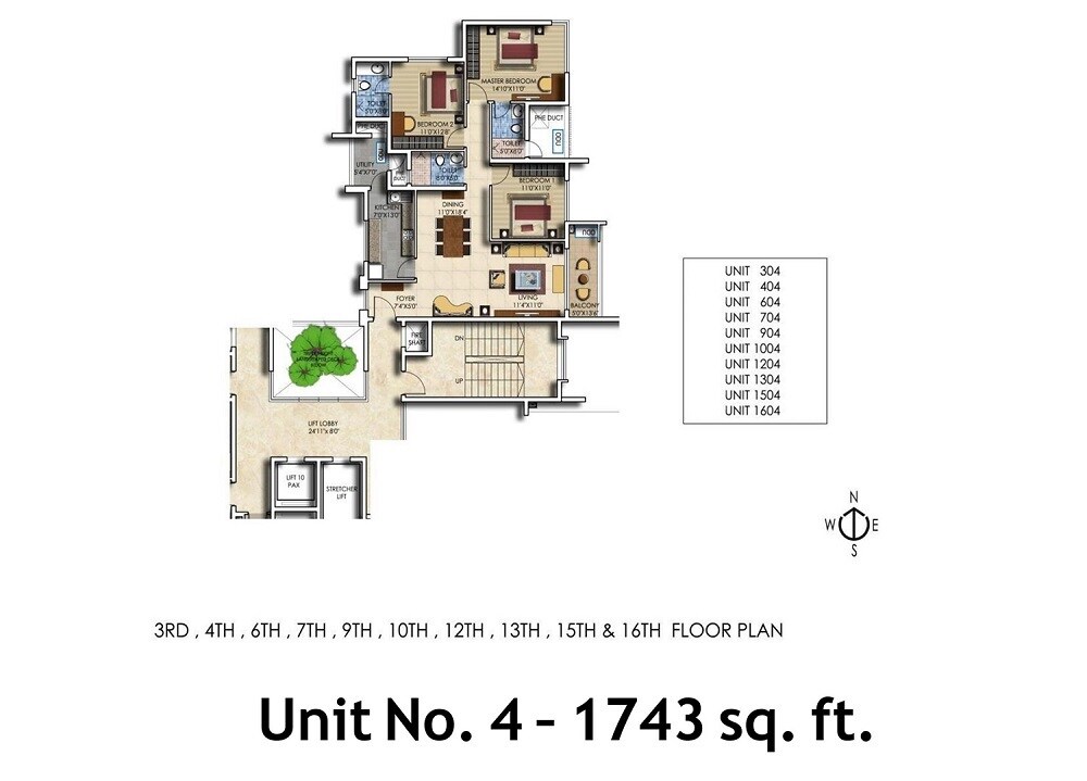 Floor plan of 3 BHK 1743 Sq. Ft. Apartment in Salarpuria Luxuria Heights, Kolkata