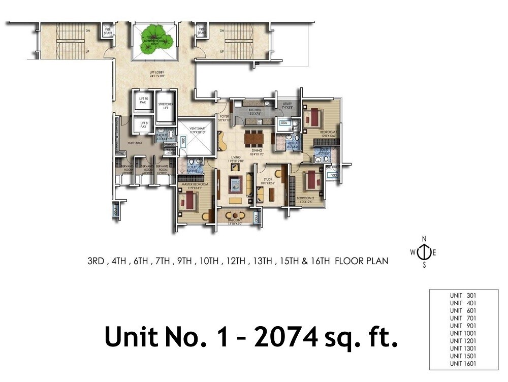 Floor plan of 3 BHK 2074 Sq. Ft. Apartment in Salarpuria Luxuria Heights, Kolkata