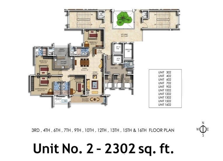 Floor plan of 4 BHK 2302 Sq. Ft. Apartment in Salarpuria Luxuria Heights, Kolkata