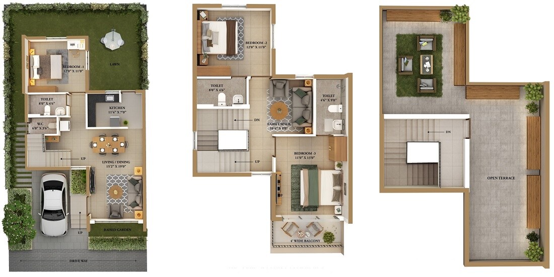 Floor plan of 3 BHK 1560 Sq. Ft. Villa in Salarpuria Meraki, Kolkata