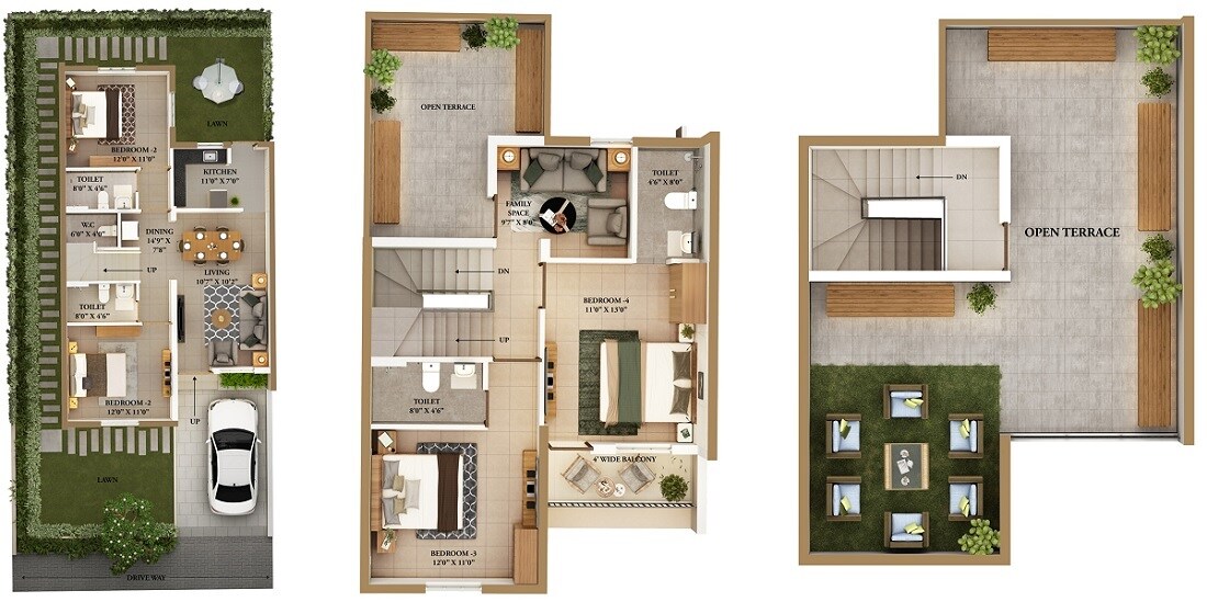 Floor plan of 4 BHK 1639 Sq. Ft. Villa in Salarpuria Meraki, Kolkata