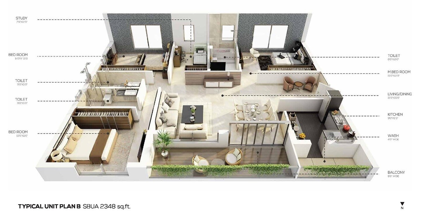 Floor plan of 3 BHK 2348 Sq. Ft. Apartment in Salarpuria Sattva The Avenue, Kolkata