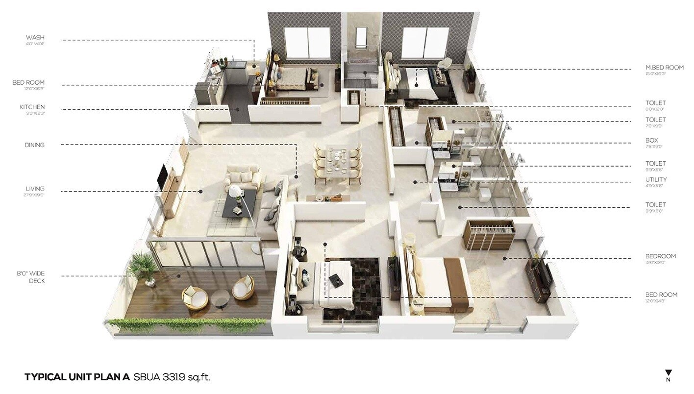 Floor plan of 4 BHK 3319 Sq. Ft. Apartment in Salarpuria Sattva The Avenue, Kolkata