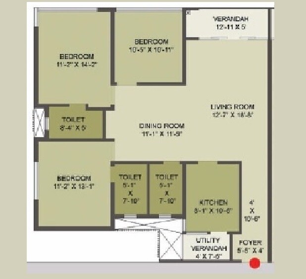 Floor plan of 3 BHK 1512 Sq. Ft. Apartment in Salarpuria Silveroak Estate, Kolkata