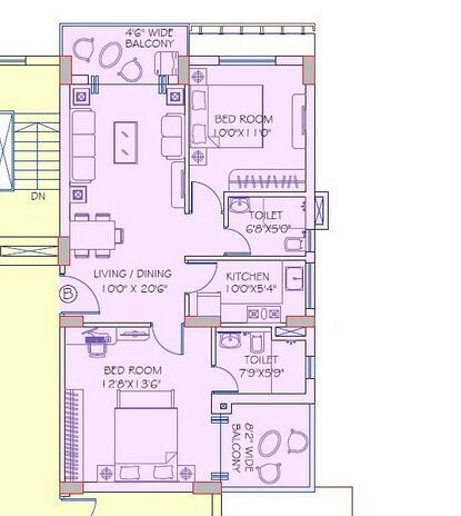 Floor plan of 2 BHK 1316 Sq. Ft. Apartment in Shankh Mani, Kolkata