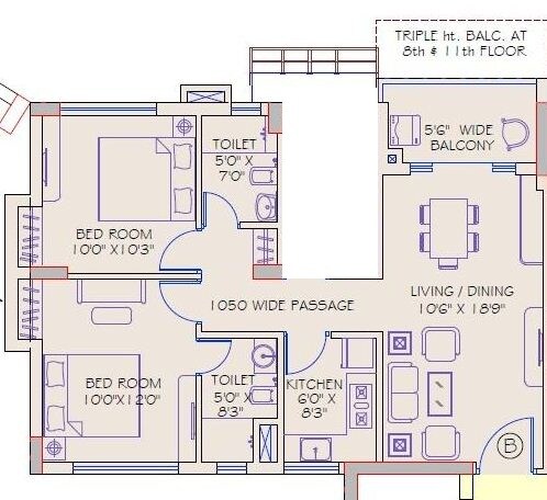Floor plan of 2 BHK 1495 Sq. Ft. Apartment in Shankh Mani, Kolkata