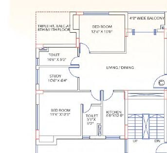 Floor plan of 2 BHK 1270 Sq. Ft. Apartment in Shankh Mani, Kolkata
