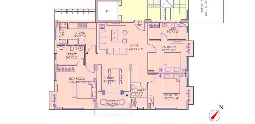 Floor plan of 3 BHK 2032 Sq. Ft. Apartment in Shankh Mani, Kolkata