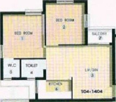 Floor plan of 2 BHK 650 Sq. Ft. Apartment in Shapoorji Pallonji Shukho Brishti, Kolkata
