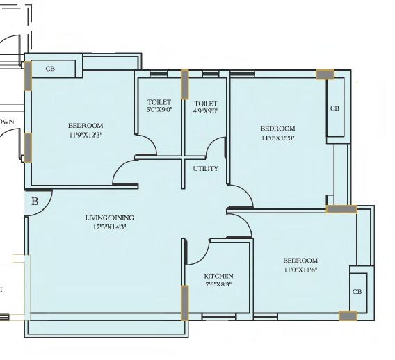Floor plan of 3 BHK 1665 Sq. Ft. Apartment in Shivam Astera, Kolkata