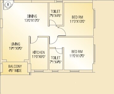 Floor plan of 2 BHK 1048 Sq. Ft. Apartment in Shivom Utopia, Kolkata