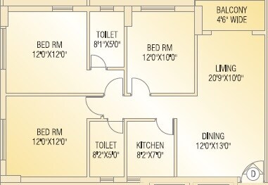 Floor plan of 3 BHK 1361 Sq. Ft. Apartment in Shivom Utopia, Kolkata