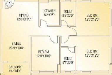 Floor plan of 3 BHK 1373 Sq. Ft. Apartment in Shivom Utopia, Kolkata