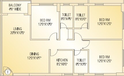 Floor plan of 3 BHK 1532 Sq. Ft. Apartment in Shivom Utopia, Kolkata