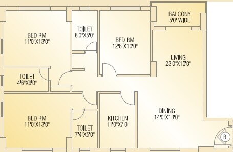 Floor plan of 3 BHK 1704 Sq. Ft. Apartment in Shivom Utopia, Kolkata