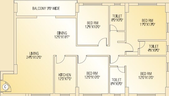 Floor plan of 4 BHK 2156 Sq. Ft. Apartment in Shivom Utopia, Kolkata