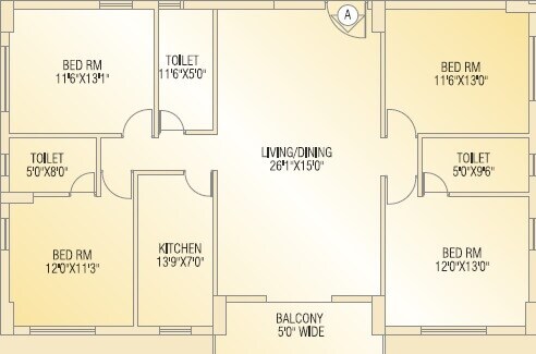 Floor plan of 4 BHK 2161 Sq. Ft. Apartment in Shivom Utopia, Kolkata