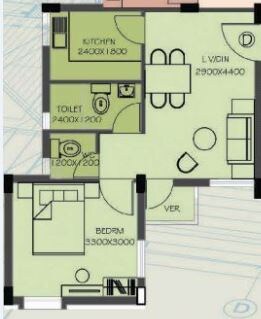 Floor plan of 1 BHK 520 Sq. Ft. Apartment in Shrachi Dakhinatya, Kolkata
