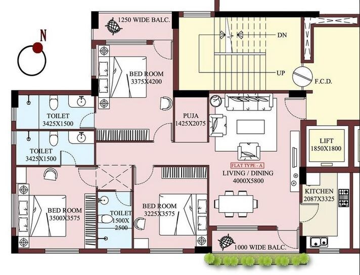 Floor plan of 3 BHK 1620 Sq. Ft. Apartment in Shrachi Dakshin, Kolkata