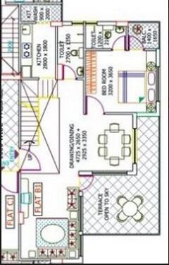 Floor plan of 1 BHK 450 Sq. Ft. Apartment in Shrachi Greenwood Sonata, Kolkata