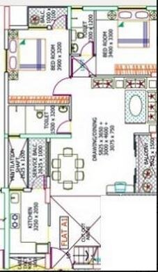 Floor plan of 2 BHK 900 Sq. Ft. Apartment in Shrachi Greenwood Sonata, Kolkata