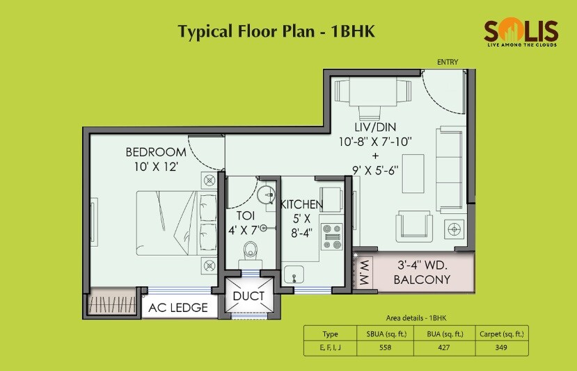 Floor plan of 1 BHK 558 Sq. Ft. Apartment in Shrachi Renaissance Township, Kolkata