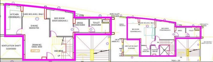 Floor plan of 3 BHK 2000 Sq. Ft. Apartment in Shrachi Rosedale Executive Apartment, Kolkata