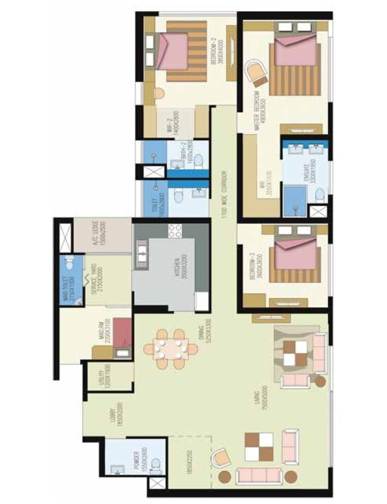 Floor plan of 3 BHK 2867 Sq. Ft. Apartment in Shrachi Urbana, Kolkata