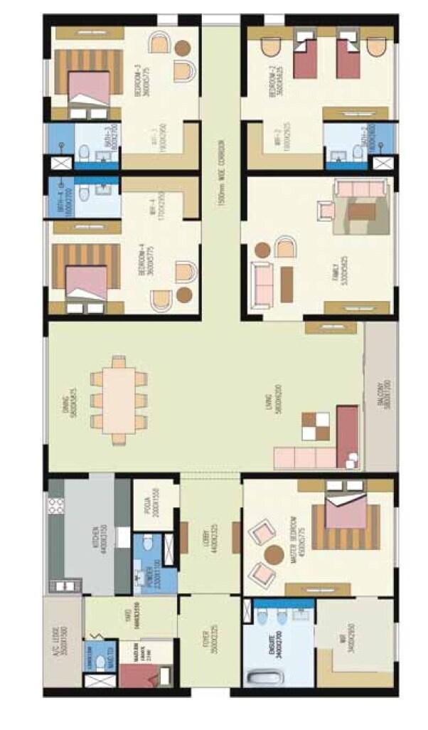 Floor plan of 4 BHK 5205 Sq. Ft. Apartment in Shrachi Urbana, Kolkata