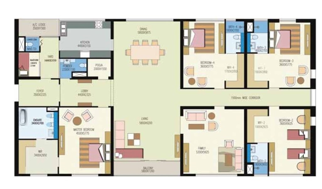 Floor plan of 4 BHK 5318 Sq. Ft. Apartment in Shrachi Urbana, Kolkata